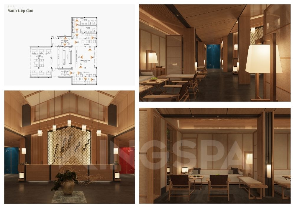 Thiết kế sảnh lễ tân Vườn Vua Onsen Spa